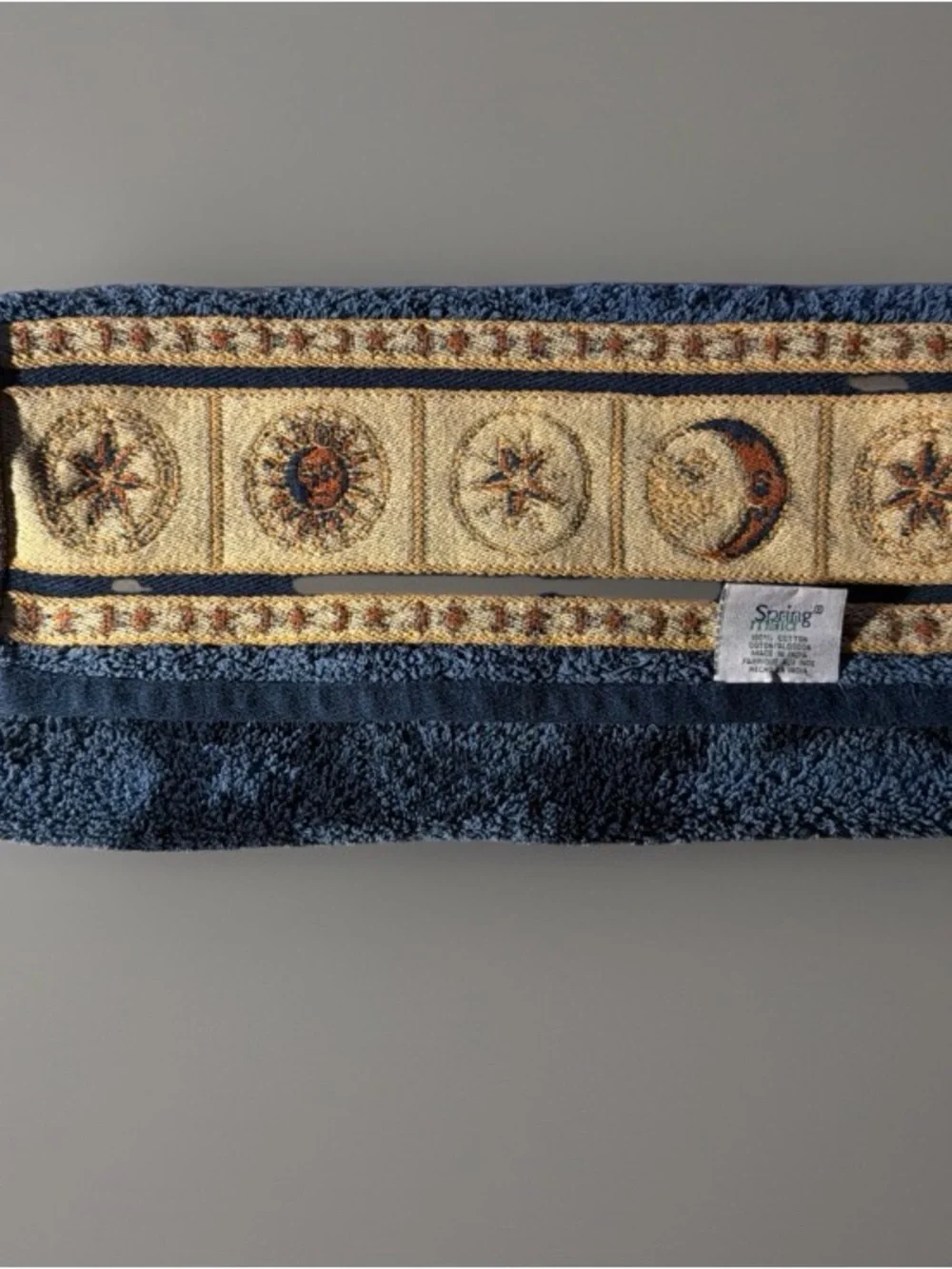 Spring Maid Contour hourglass Celestial Star & Moon Blue 100% Cotton Hand Towel
